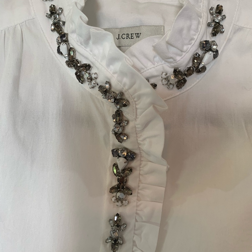 J. Crew Sleeveless Ruffle Button Down with Jewels